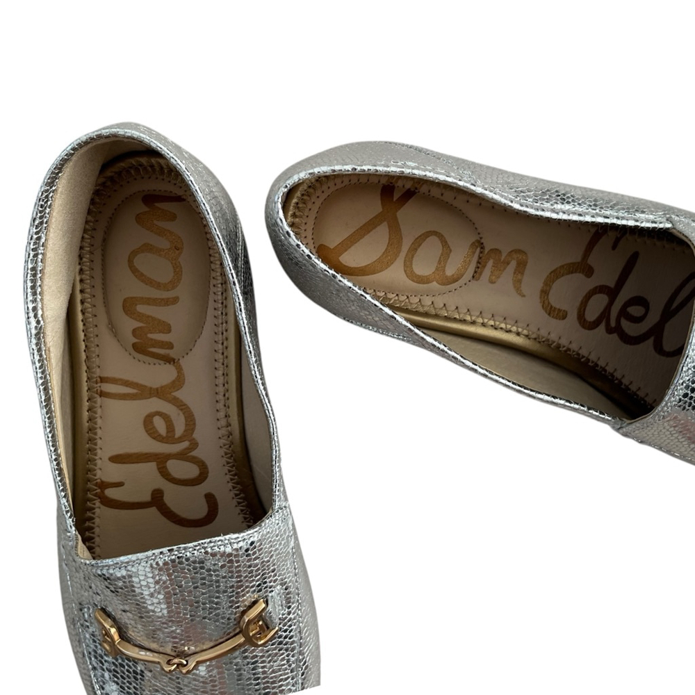 Sam Edelman Silver Snake Print Loafers Gold Bit Buckle 7 - Picture 4 of 7